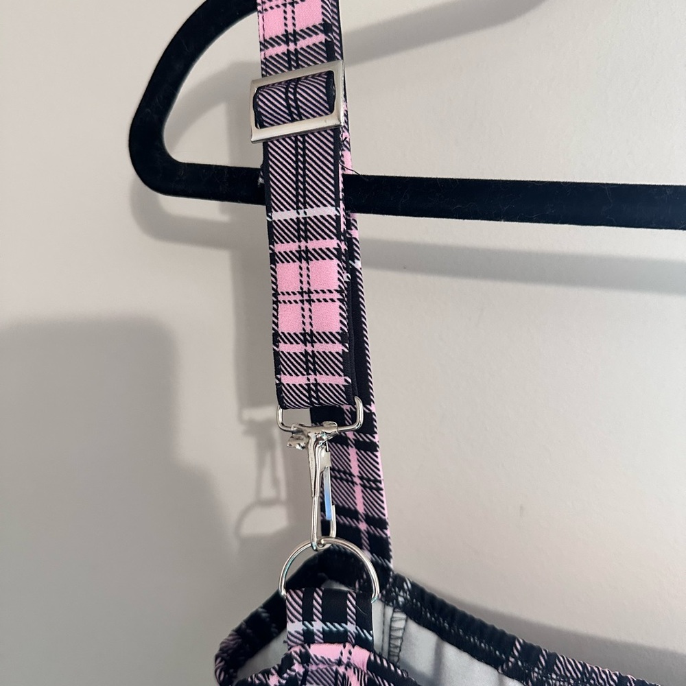 Black and Pink Plaid Lace-Up Mini Dress - Picture 6 of 9